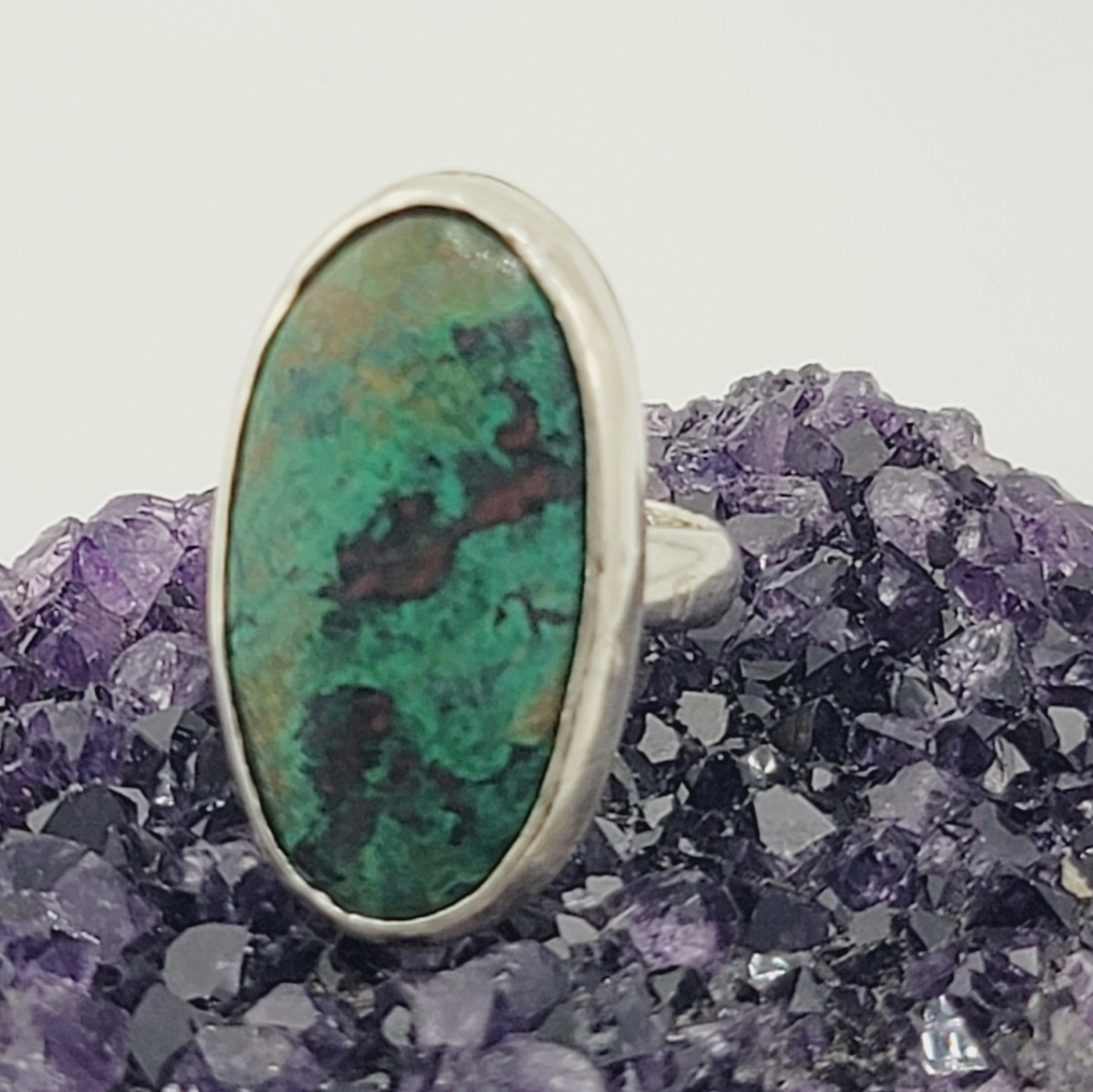 CHRYSOCOLLA OVAL SHAPE RING HANDMADE IN STERLING SILVER METAL  SZ 7
